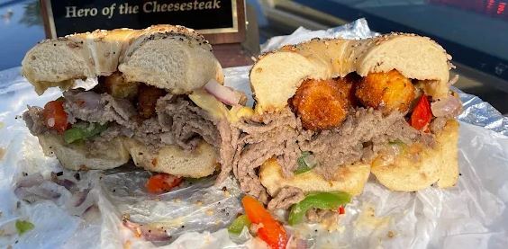 The Cheddar Cheese Ball Cheesesteak at Not Just Bagels
