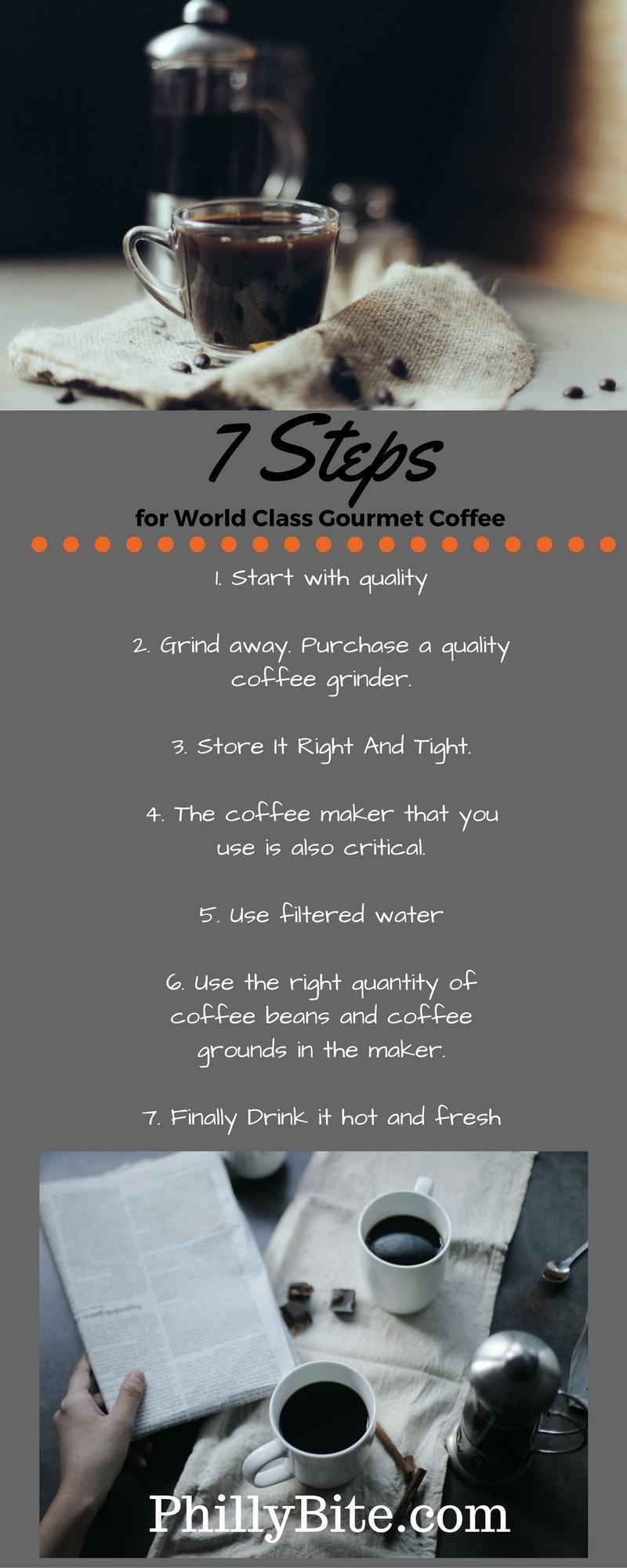 Here are 7 simple steps that you can take to produce the perfect cup of coffee every time.  Start with quality. One of the most critical aspects of coffee drinking is the grade of the coffee that you start off with. If you have a favorite flavor, then purchase whole beans in that flavor. If you can do this, it will allow you to get the most fresh coffee accessible.  Grind away. Purchase a quality coffee grinder. Some of the best grinders available today are easy to use and easy to clean up. By grinding your own coffee beans, youll be able to only grind what you need, meaning that you will have complete freshness in your coffee.  Store It Right And Tight. It is very fundamental to store your coffee tightly. Air oxidizes the coffee and can make it to get bitter quickly. Metal canisters can also enable a metal taste to get into the coffee, making it taste bad.