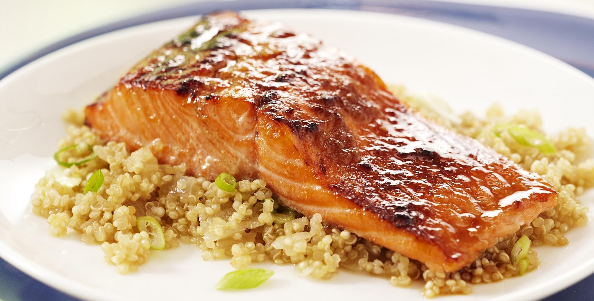 Low Calorie Baked Salmon over Apple-Ginger Quinoa