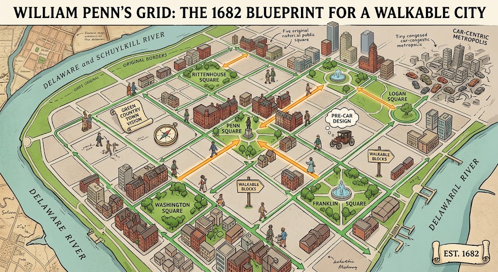 William Penn's Grid: The 1682 Blueprint for a Walkable City