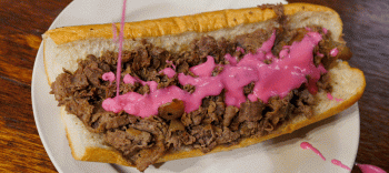 Pink Cheesesteak at Spataro’s For Domestic Violence Awareness